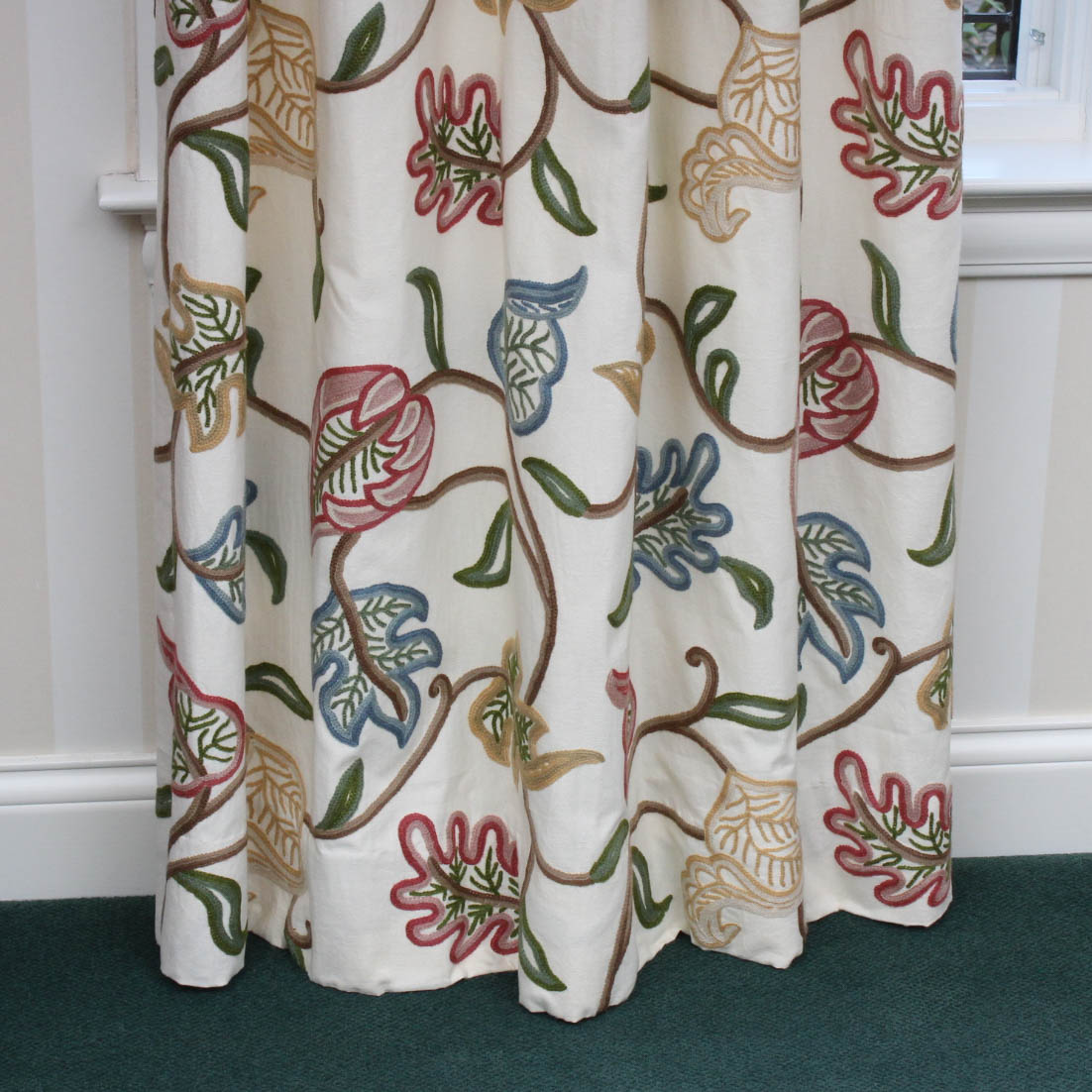 Custom Crewel Fabric Drapery Panels