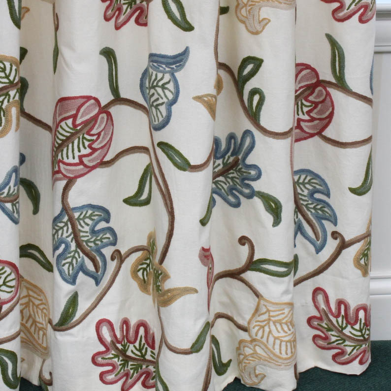Custom Crewel Fabric Drapery Panels