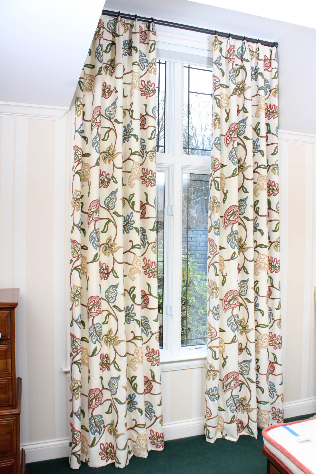 Custom Crewel Fabric Drapery Panels