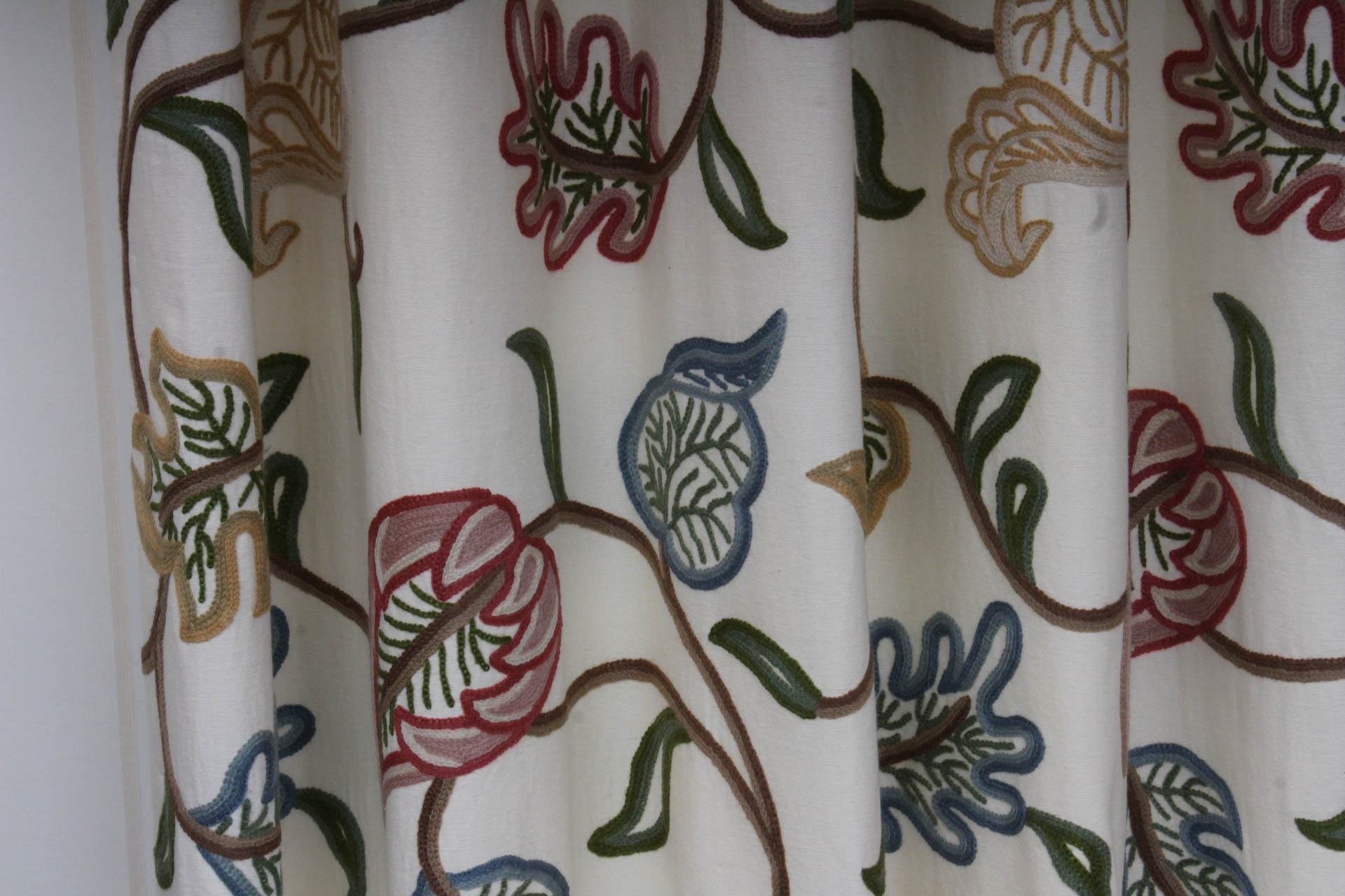 Custom Crewel Fabric Drapery Panels