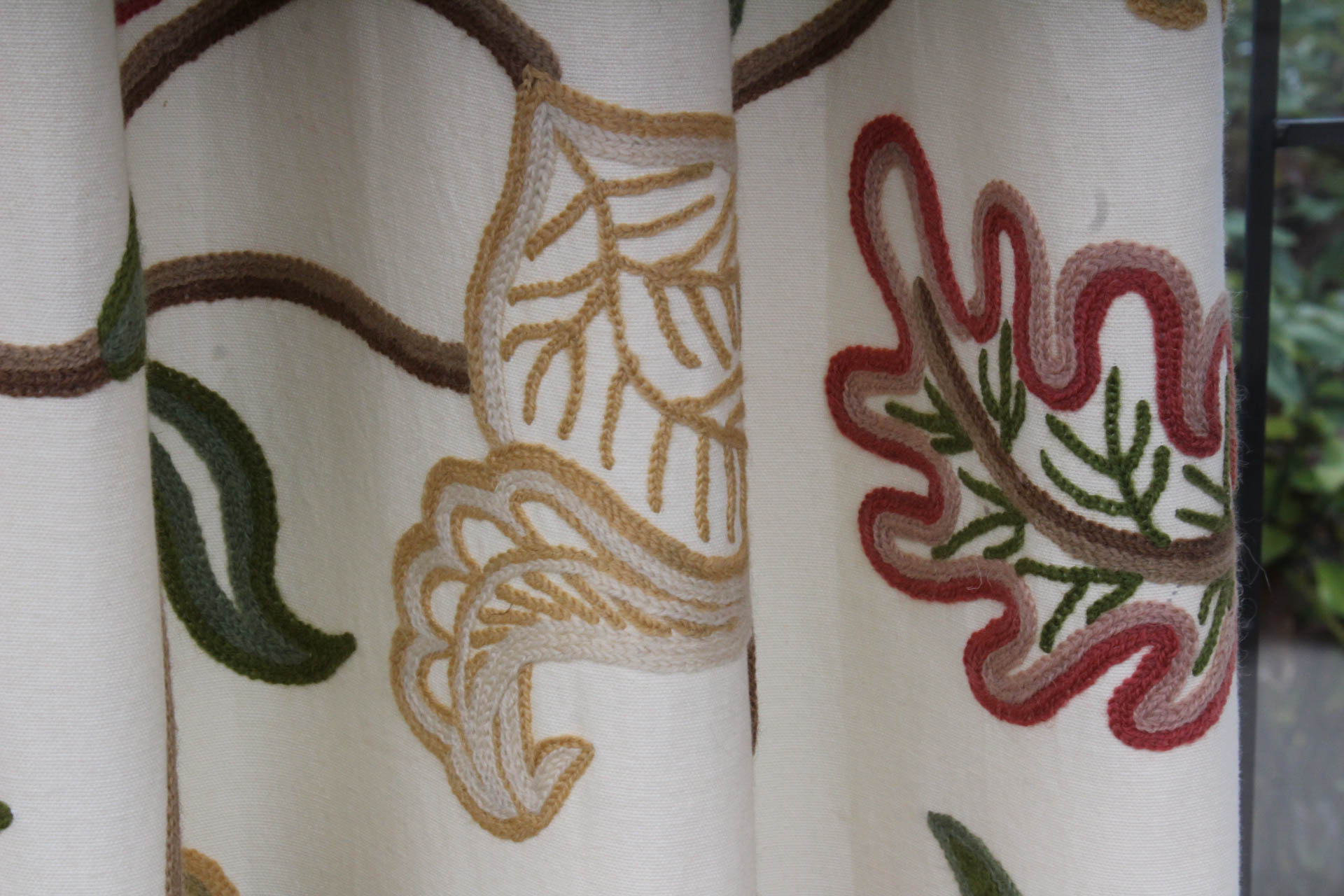 Custom Crewel Fabric Drapery Panels