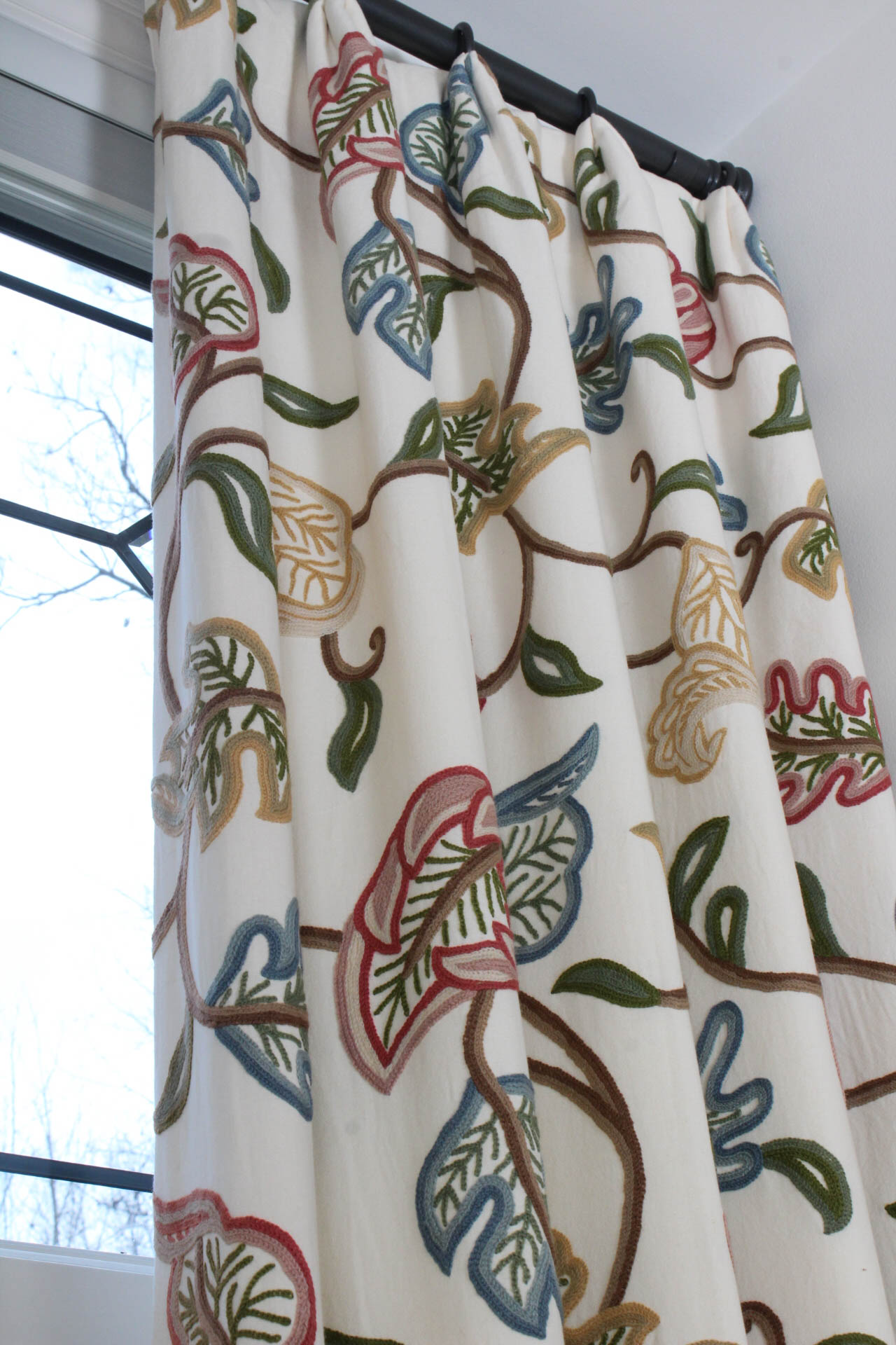 Custom Crewel Fabric Drapery Panels