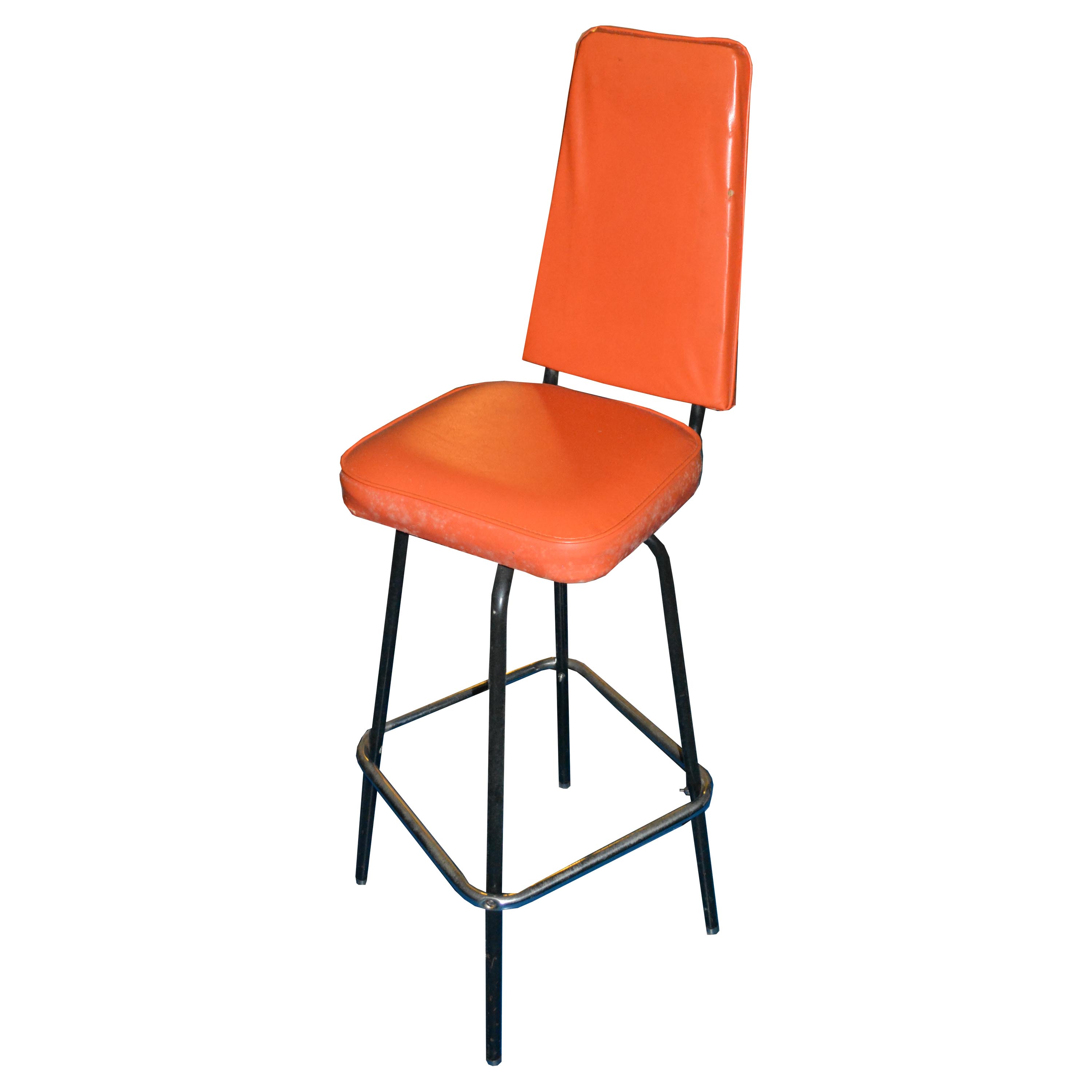 Mid Century Modern Orange Vinyl Bar Stool