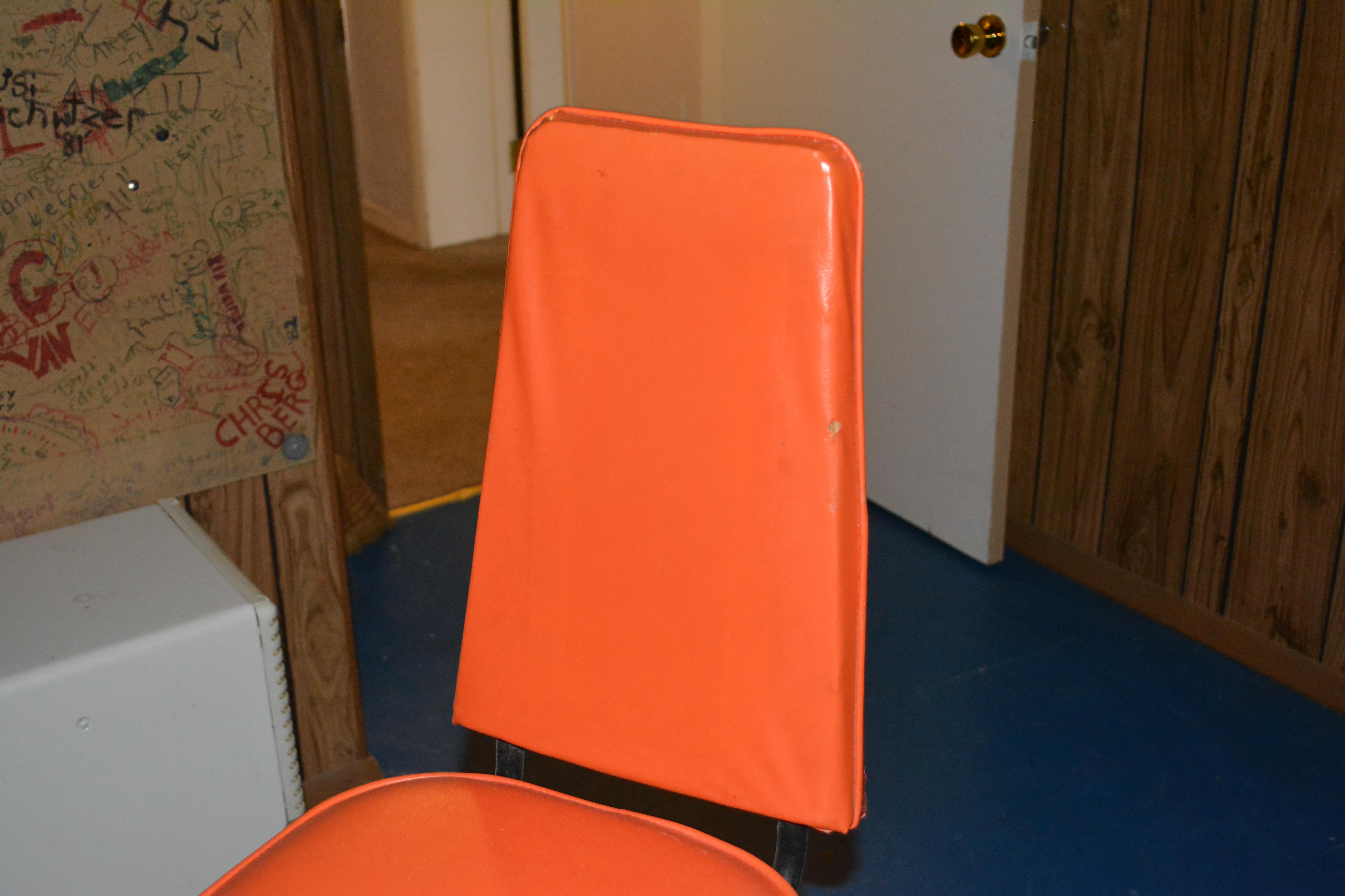 Mid Century Modern Orange Vinyl Bar Stool