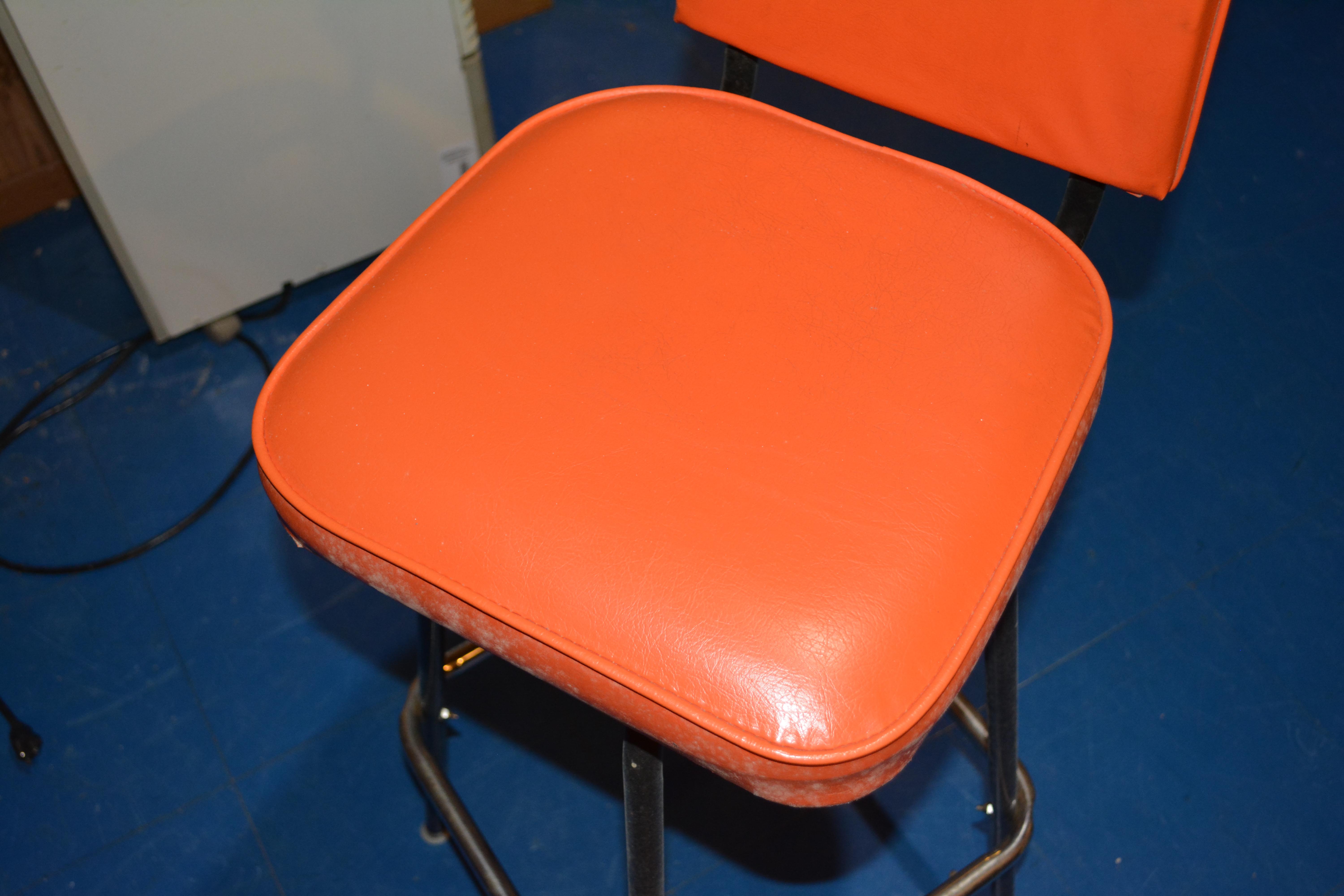 Mid Century Modern Orange Vinyl Bar Stool
