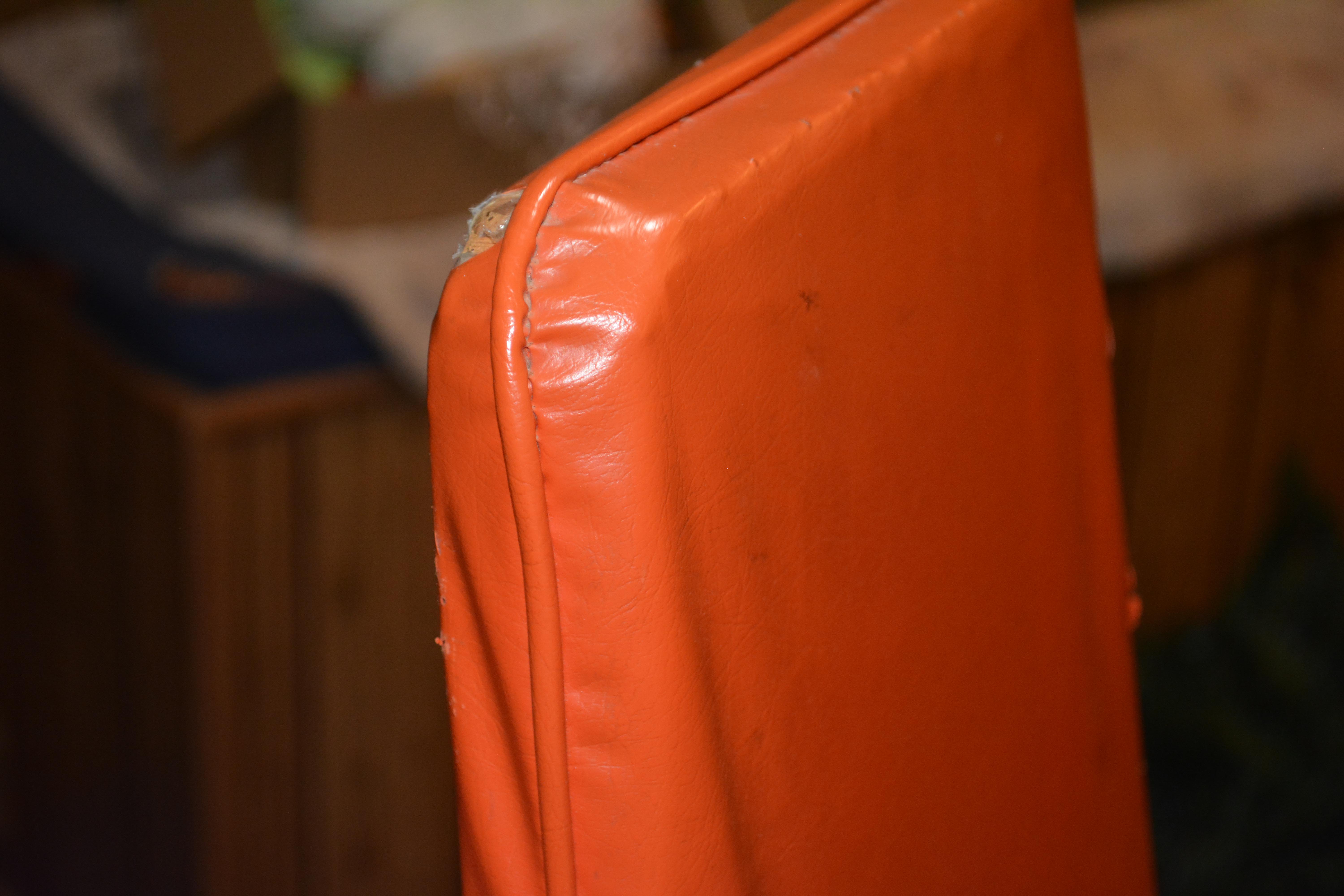 Mid Century Modern Orange Vinyl Bar Stool