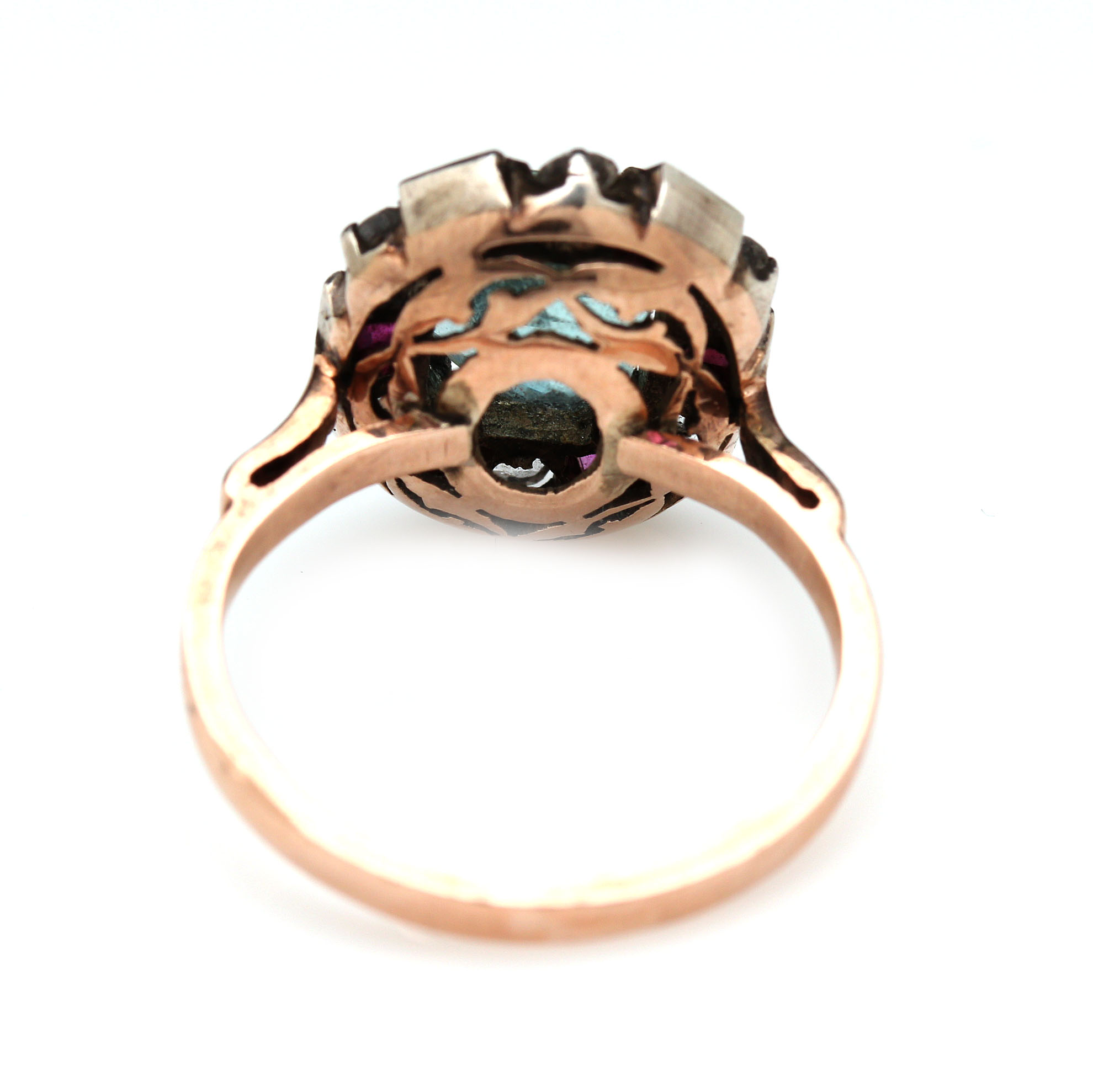 Vintage 10K Yellow Gold 2.16 CT Aquamarine, Sapphire and Ruby Ring