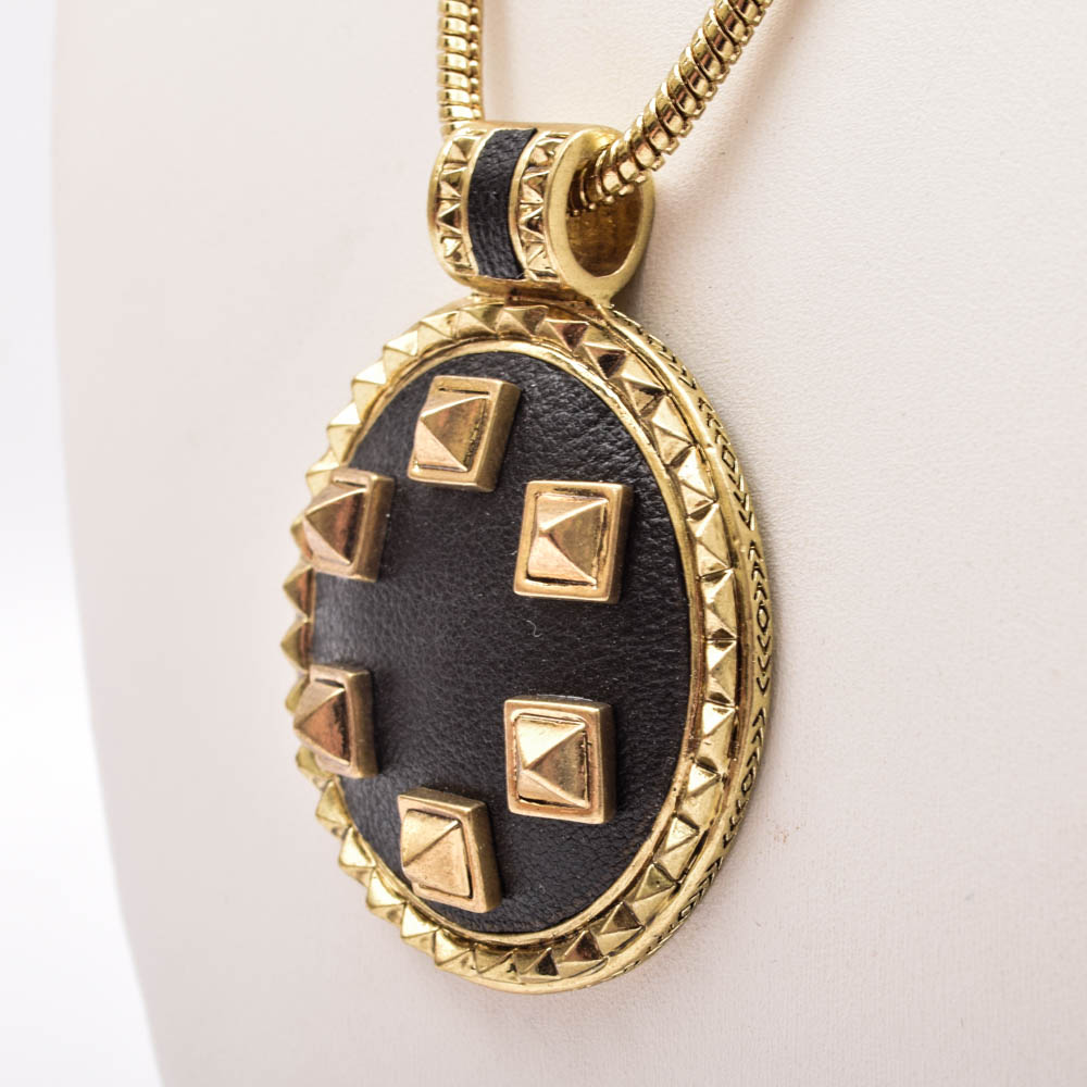 House of Harlow Gold Tone and Leather Pendant Necklace