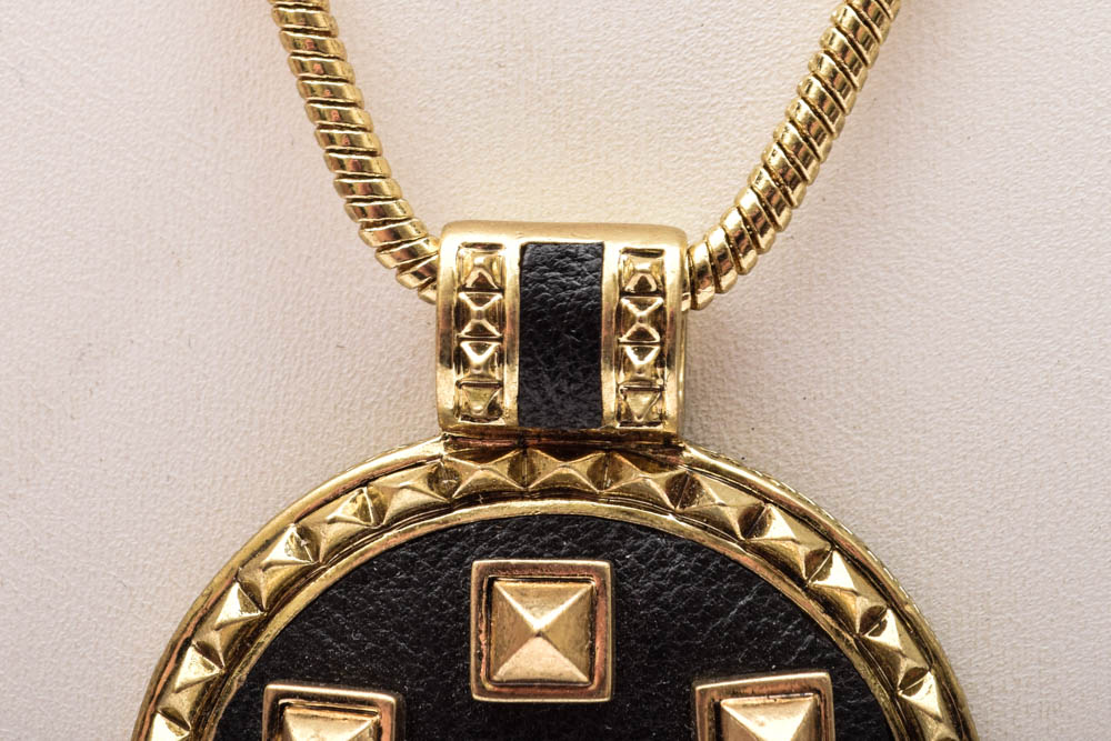 House of Harlow Gold Tone and Leather Pendant Necklace