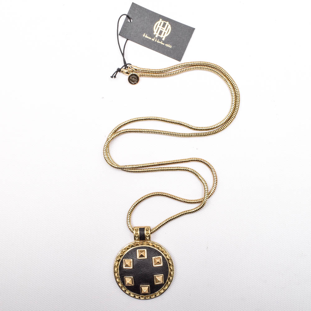 House of Harlow Gold Tone and Leather Pendant Necklace