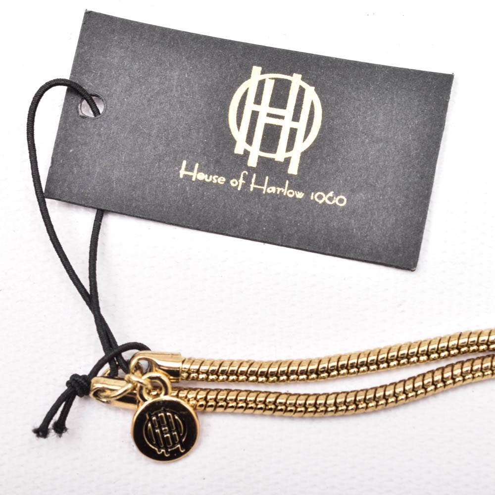 House of Harlow Gold Tone and Leather Pendant Necklace