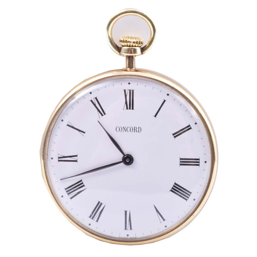 Vintage 14K Yellow Gold Concord Open Face Pocket Watch