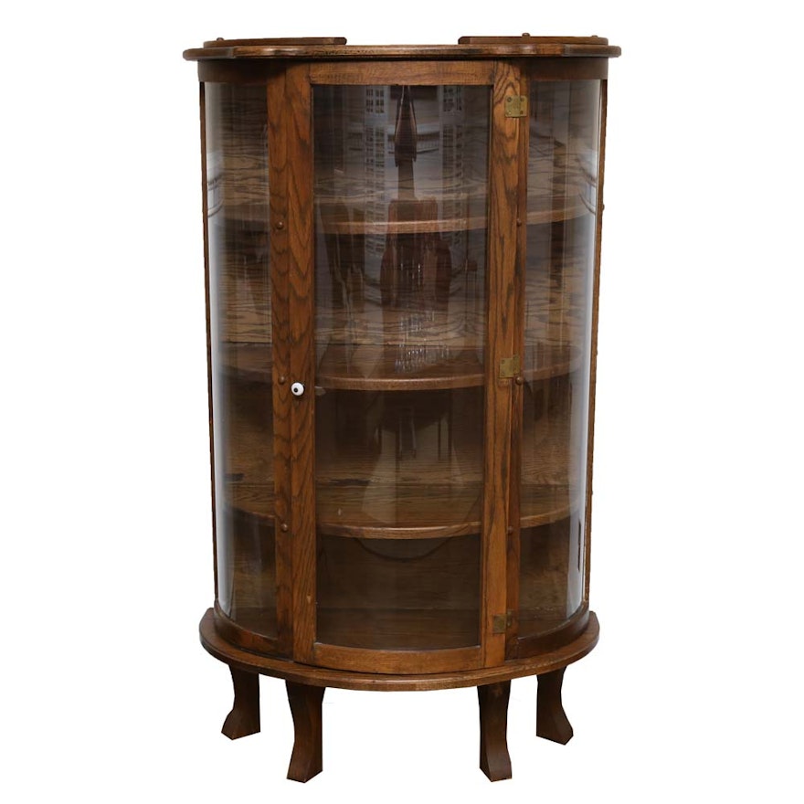 Vintage Oak Demilune Curio Cabinet