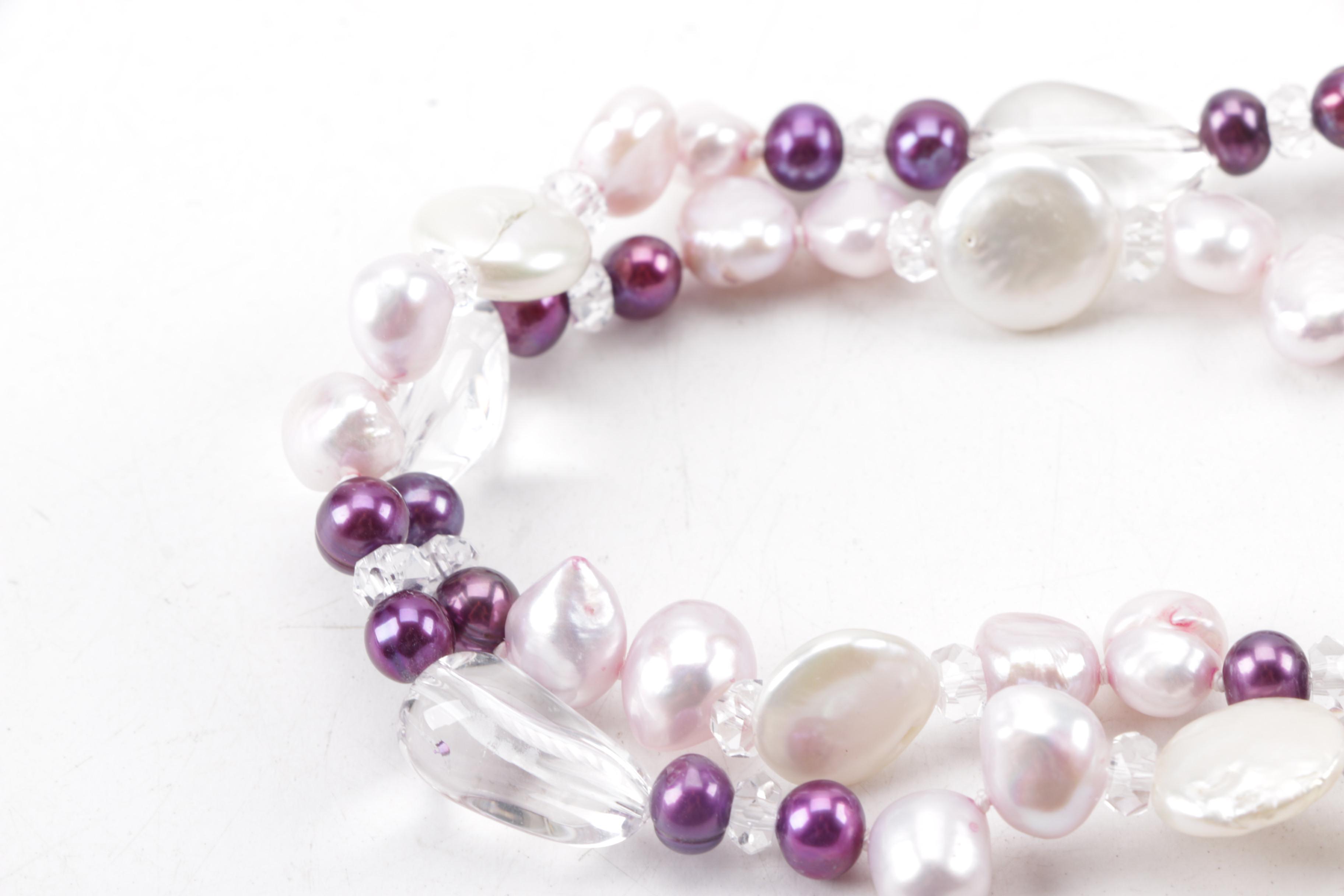 Vintage Cultured Pearl Necklace with Costume Jewelry Featuring Liz Claiborne