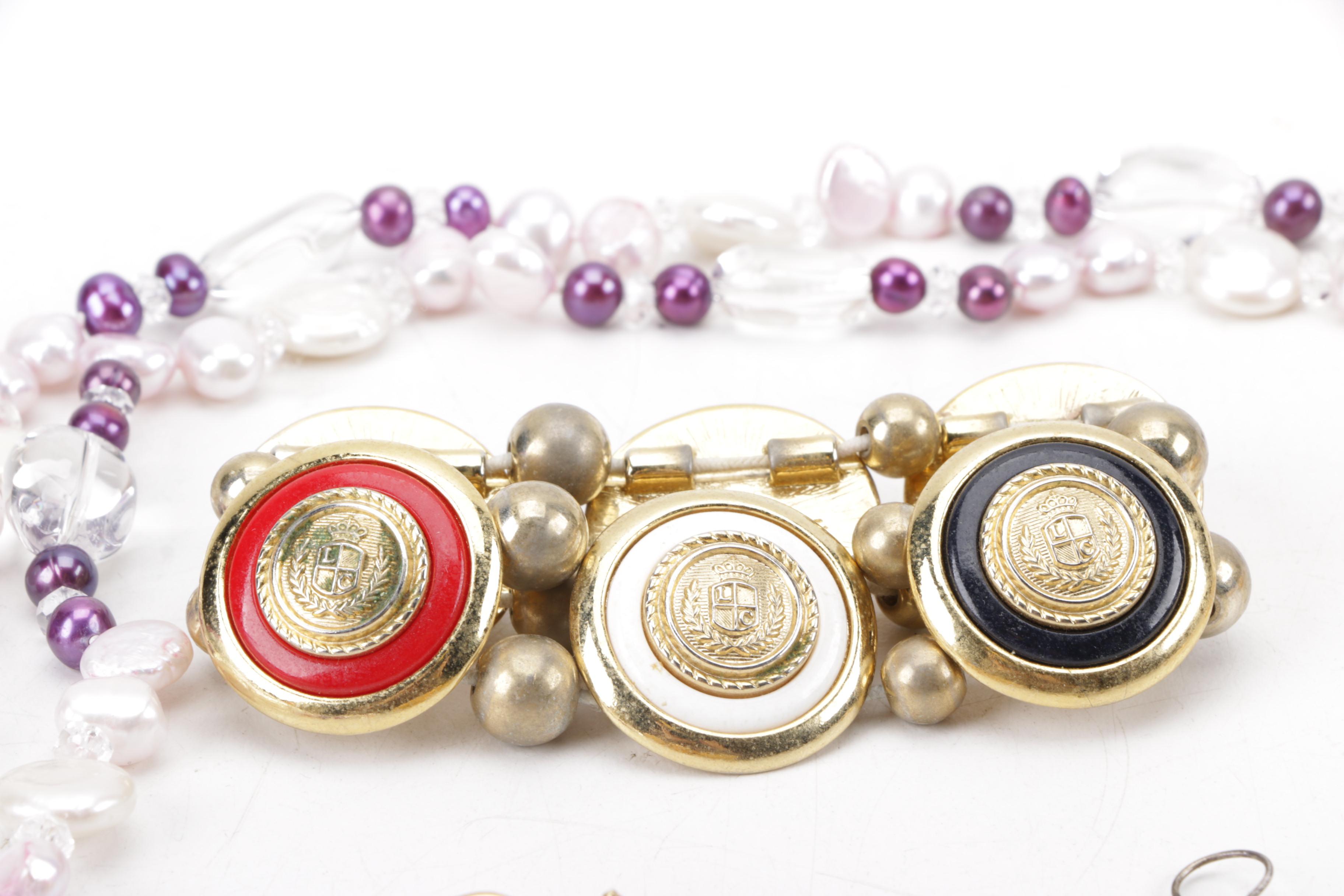 Vintage Cultured Pearl Necklace with Costume Jewelry Featuring Liz Claiborne