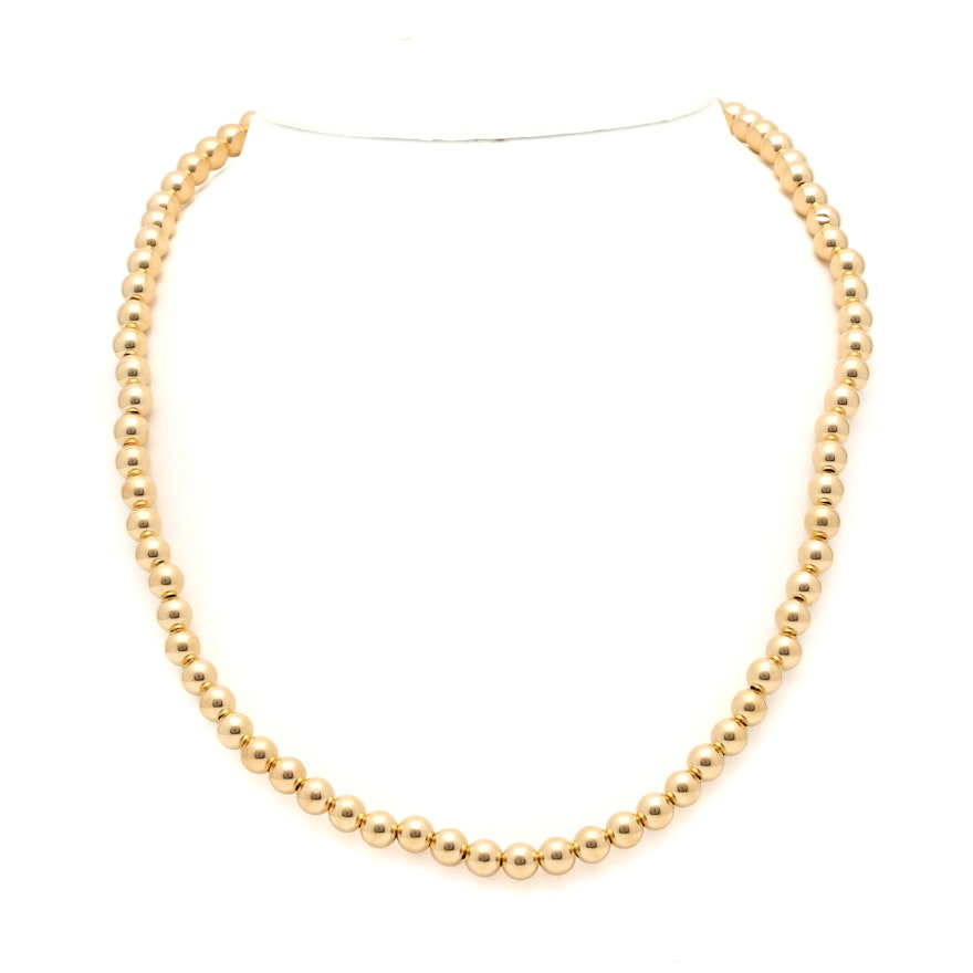 14K Yellow Gold Beaded Necklace