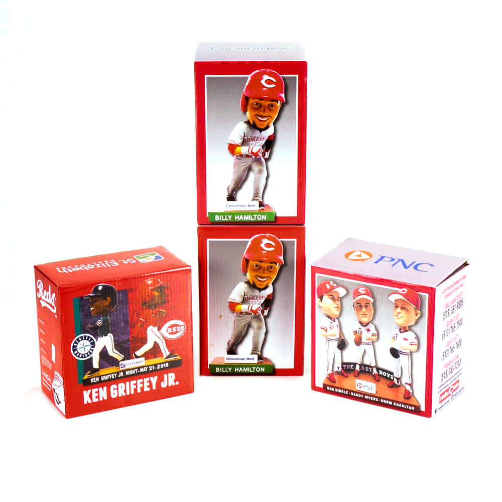 Four Cincinnati Reds Bobblehead Dolls With Boxes