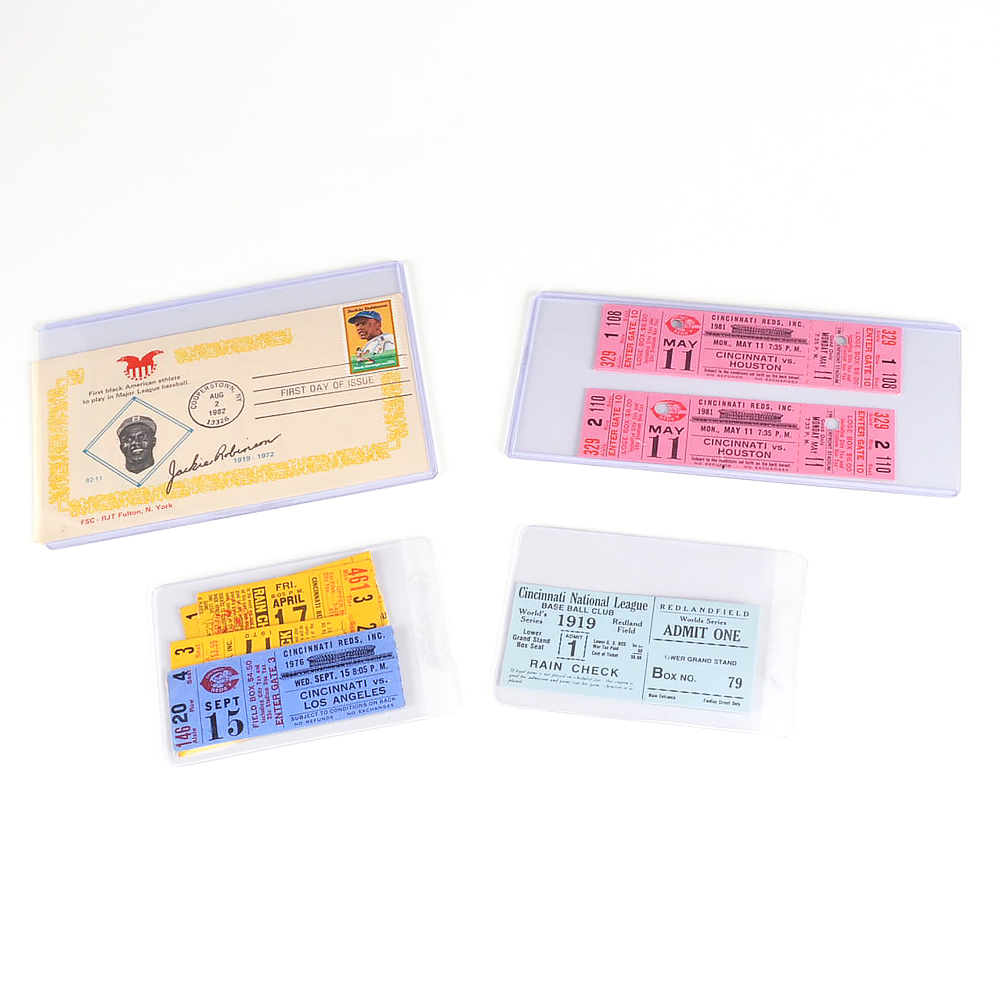 Vintage Reds Tickets/Stubs and J. Robinson First Day Postal Cover