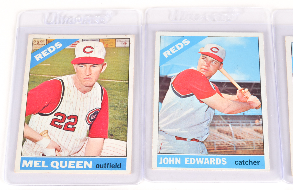 Thirteen 1966 Cincinnati Reds Topps Baseball Cards With Rose/Perez