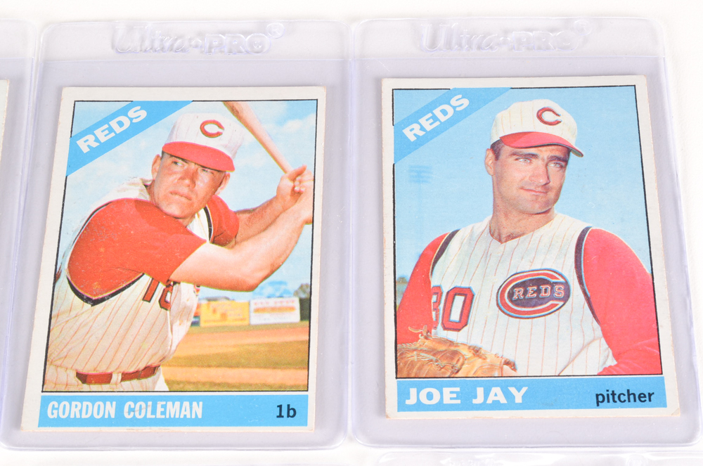 Thirteen 1966 Cincinnati Reds Topps Baseball Cards With Rose/Perez