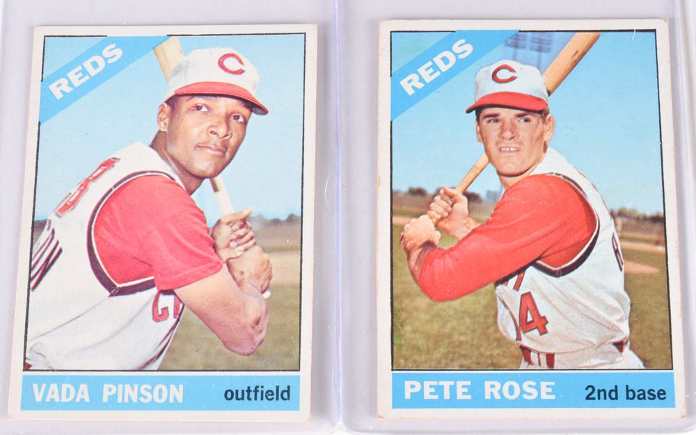 Thirteen 1966 Cincinnati Reds Topps Baseball Cards With Rose/Perez