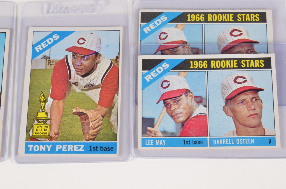 Thirteen 1966 Cincinnati Reds Topps Baseball Cards With Rose/Perez