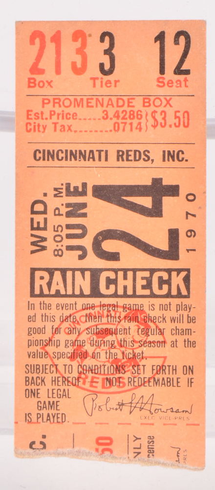 Last Game Ticket Stub From Historic Crosley Field