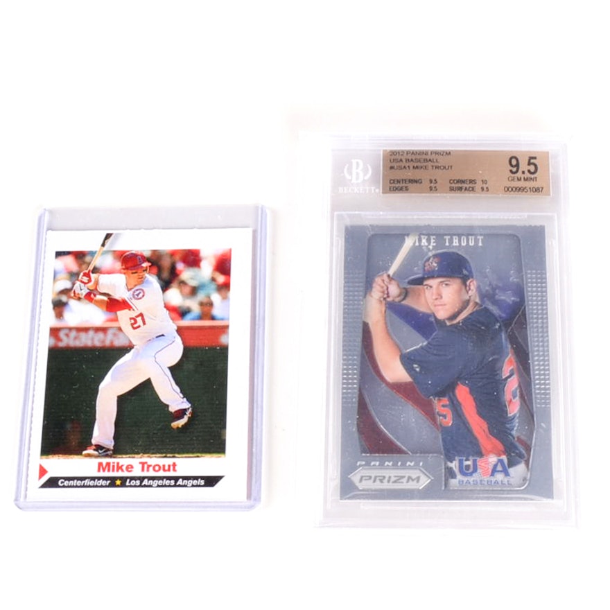 2012 Mike Trout Panini Prism Team USA 9.5 and SI Rookie Cards