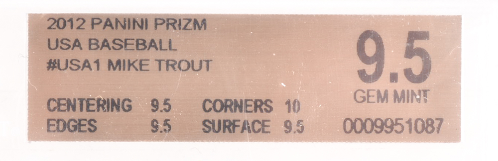 2012 Mike Trout Panini Prism Team USA 9.5 and SI Rookie Cards