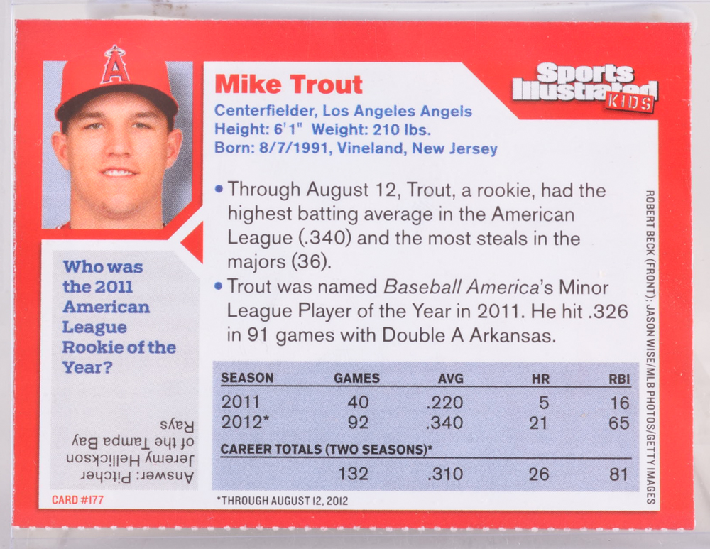 2012 Mike Trout Panini Prism Team USA 9.5 and SI Rookie Cards