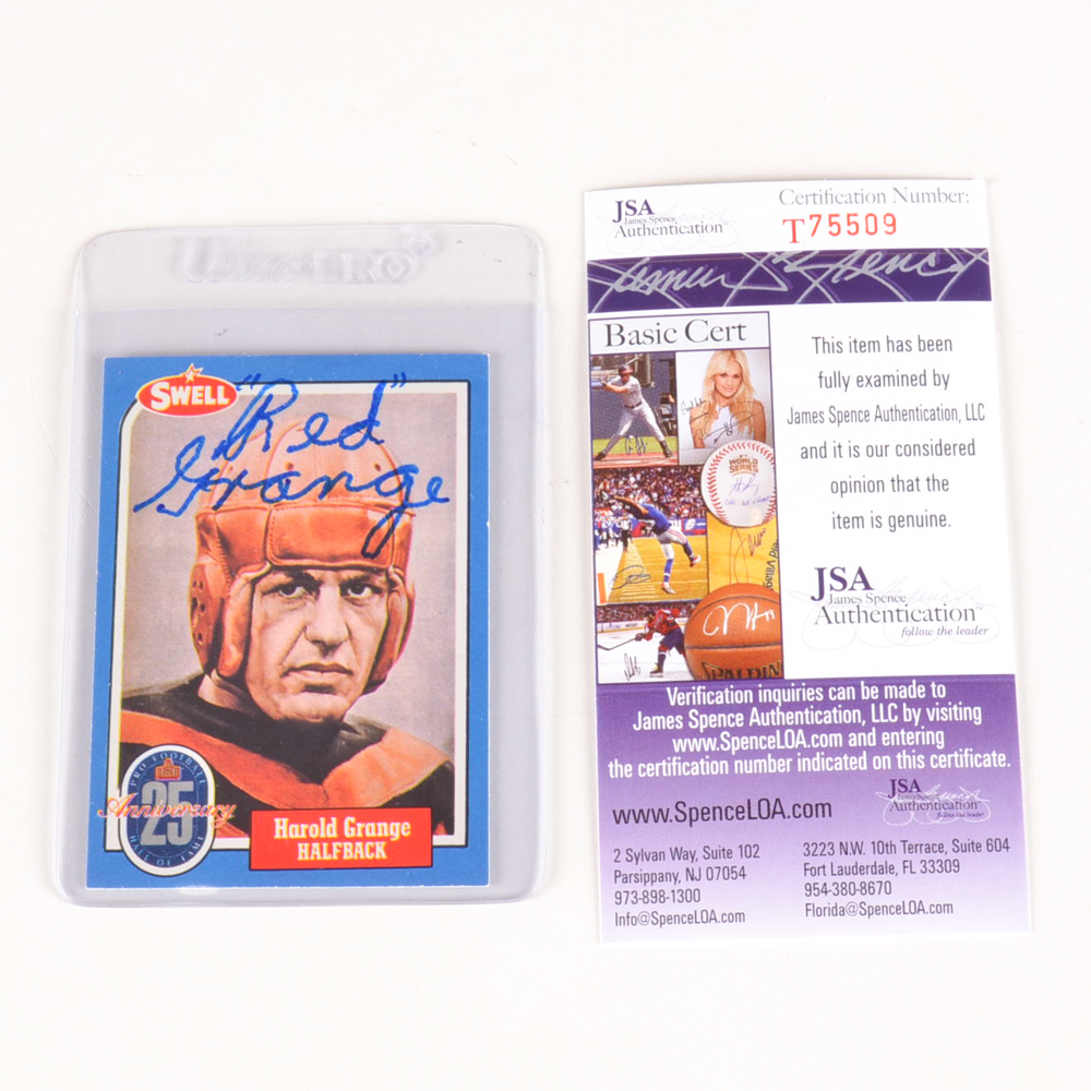 Red Grange Chicago Bears Hall Of Fame Signed Football Card JSA