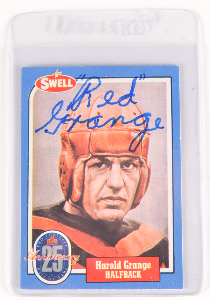 Red Grange Chicago Bears Hall Of Fame Signed Football Card JSA