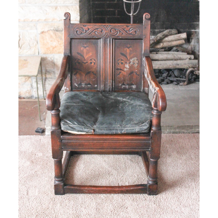Replica Century Furniture Charles II Oak and Marquetry Arm Chair