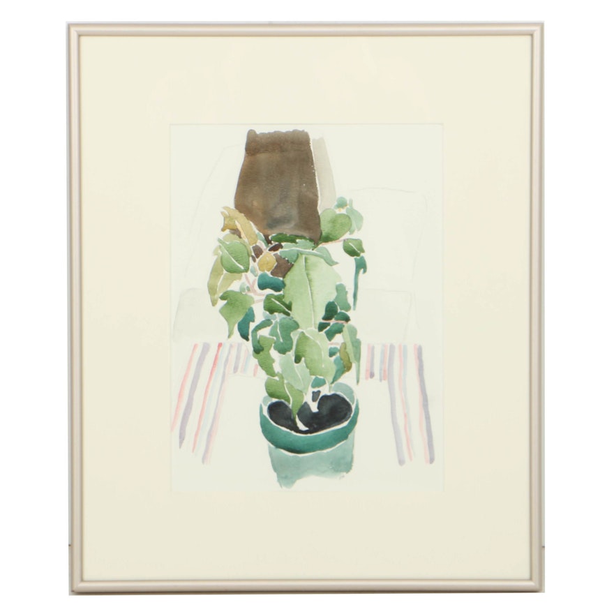 Robert Herrmann Watercolor Painting on Paper "Green Potted Plant"
