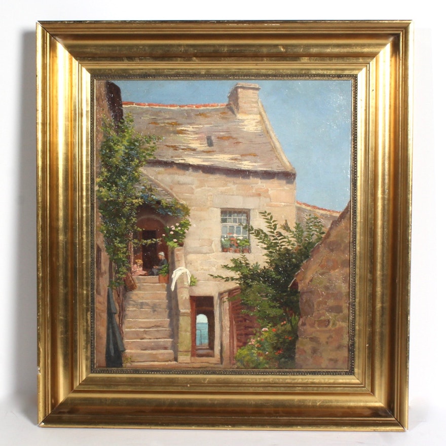 Oil Painting on Canvas of a European House