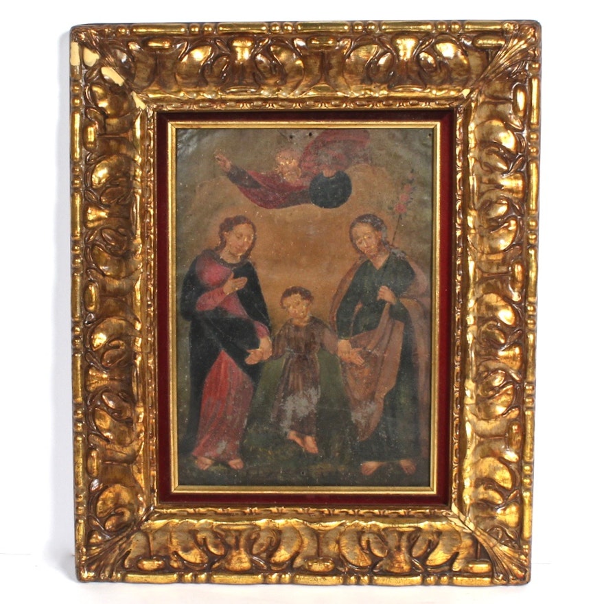 Framed Antique Religious Painting on Tin