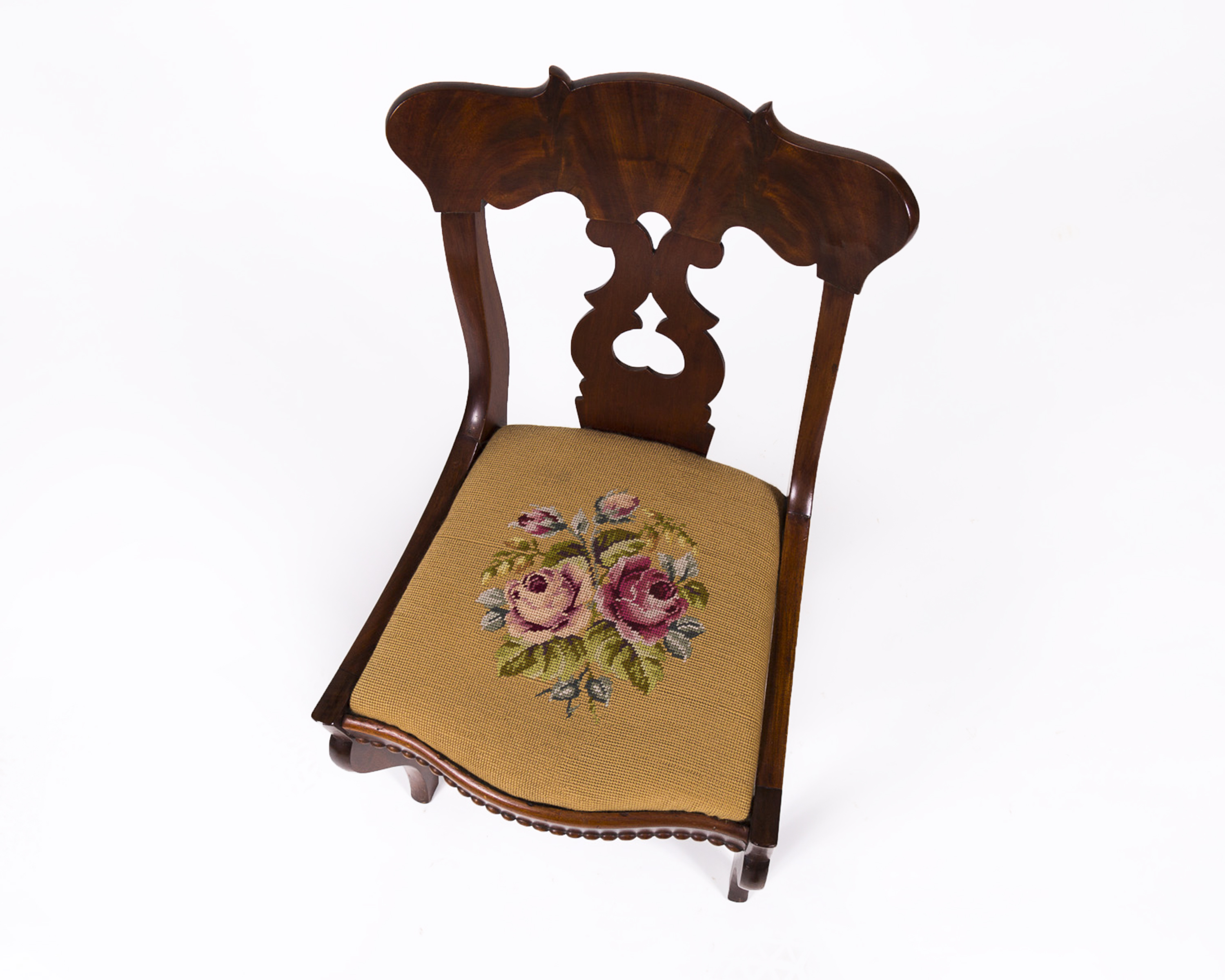 Queen Anne Style Mahogany Chair with Needlepoint Seat