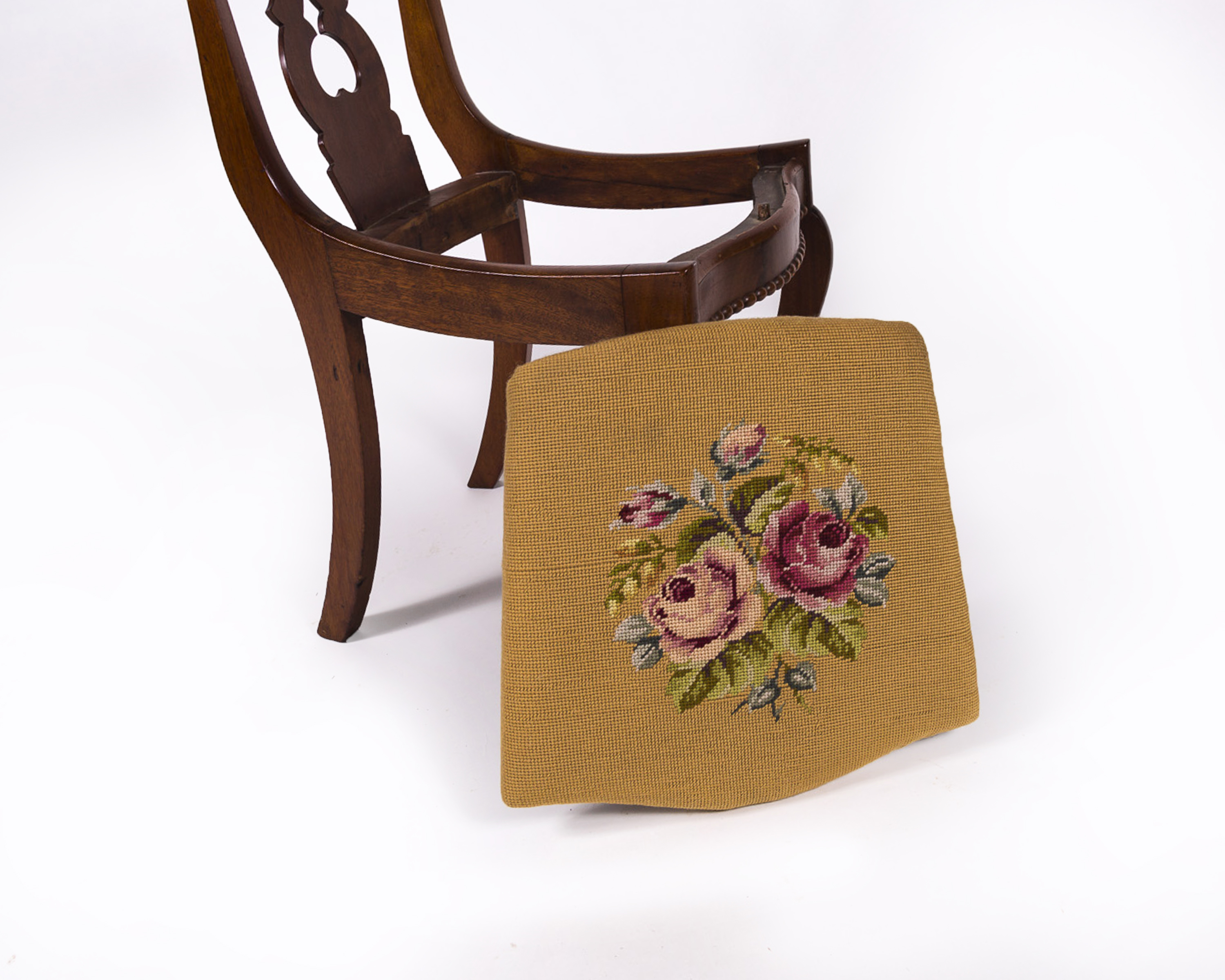 Queen Anne Style Mahogany Chair with Needlepoint Seat