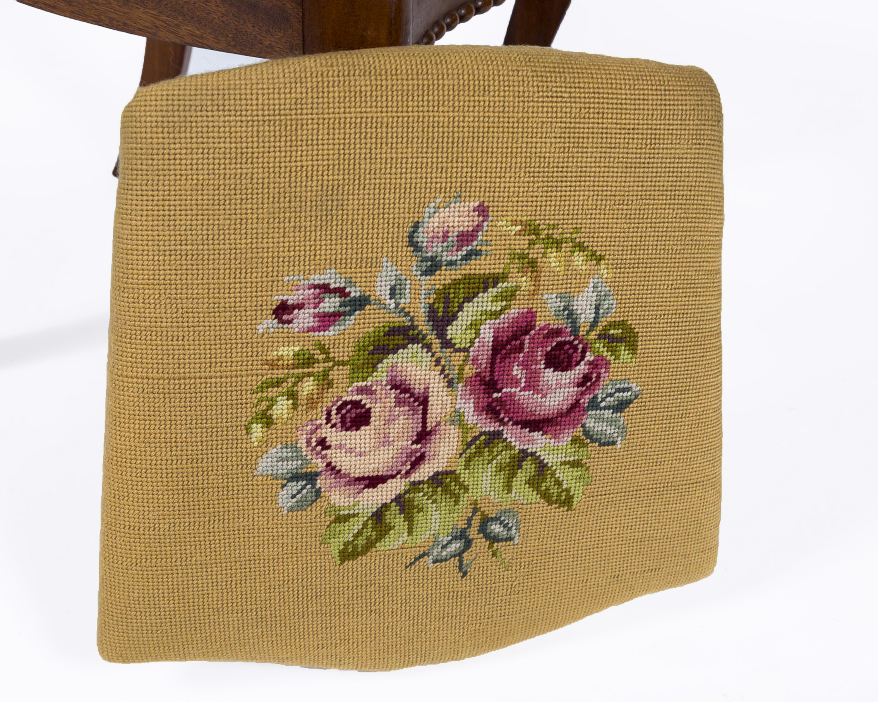 Queen Anne Style Mahogany Chair with Needlepoint Seat