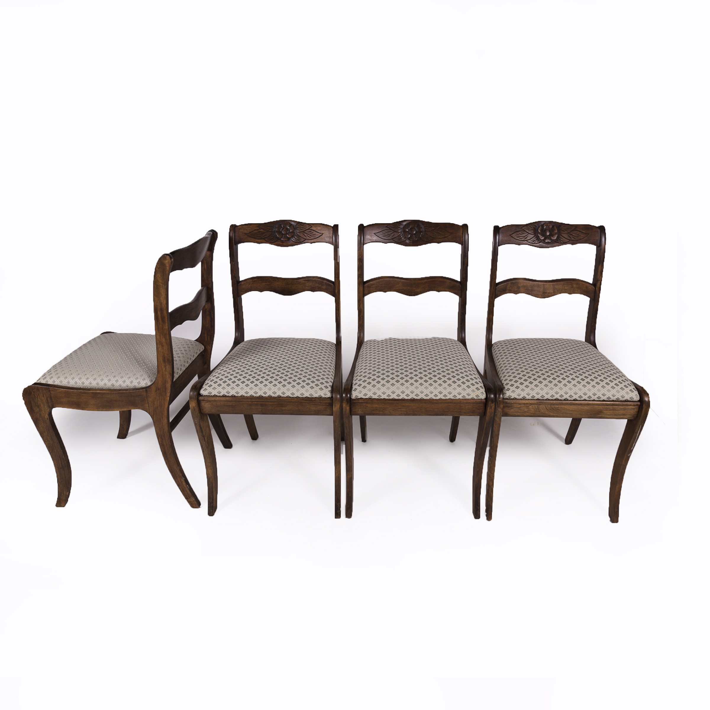 Set of Four Victorian Style Walnut Upholstered Dining Chairs
