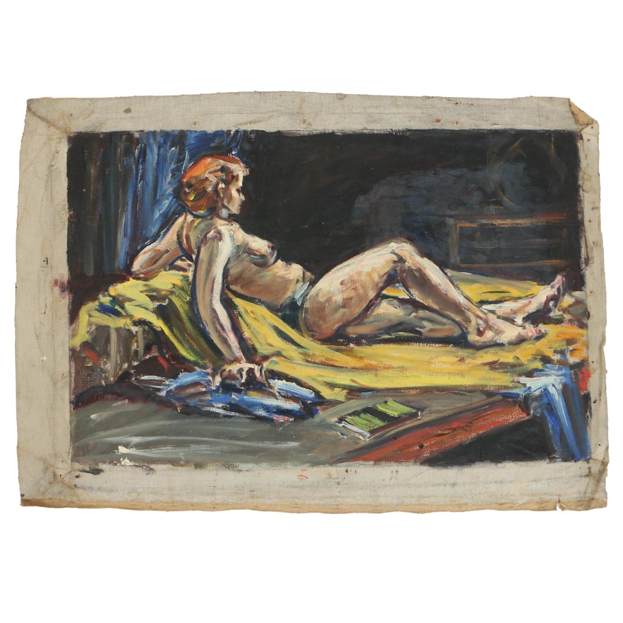 Florence Smithburn Oil Painting on Unstretched Canvas Reclining Nude Figure