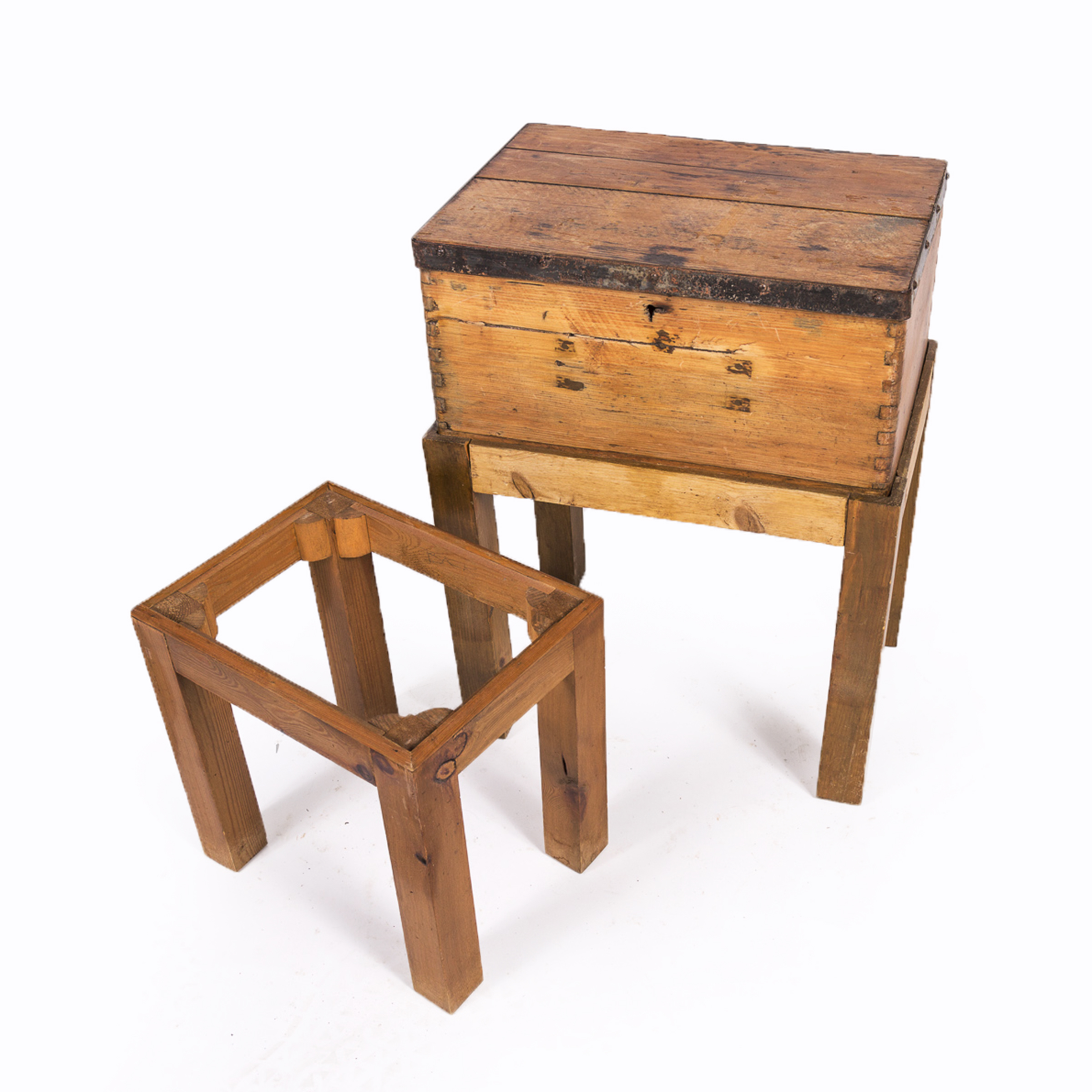 Antique Campaign Style Chest on Stand with Stand