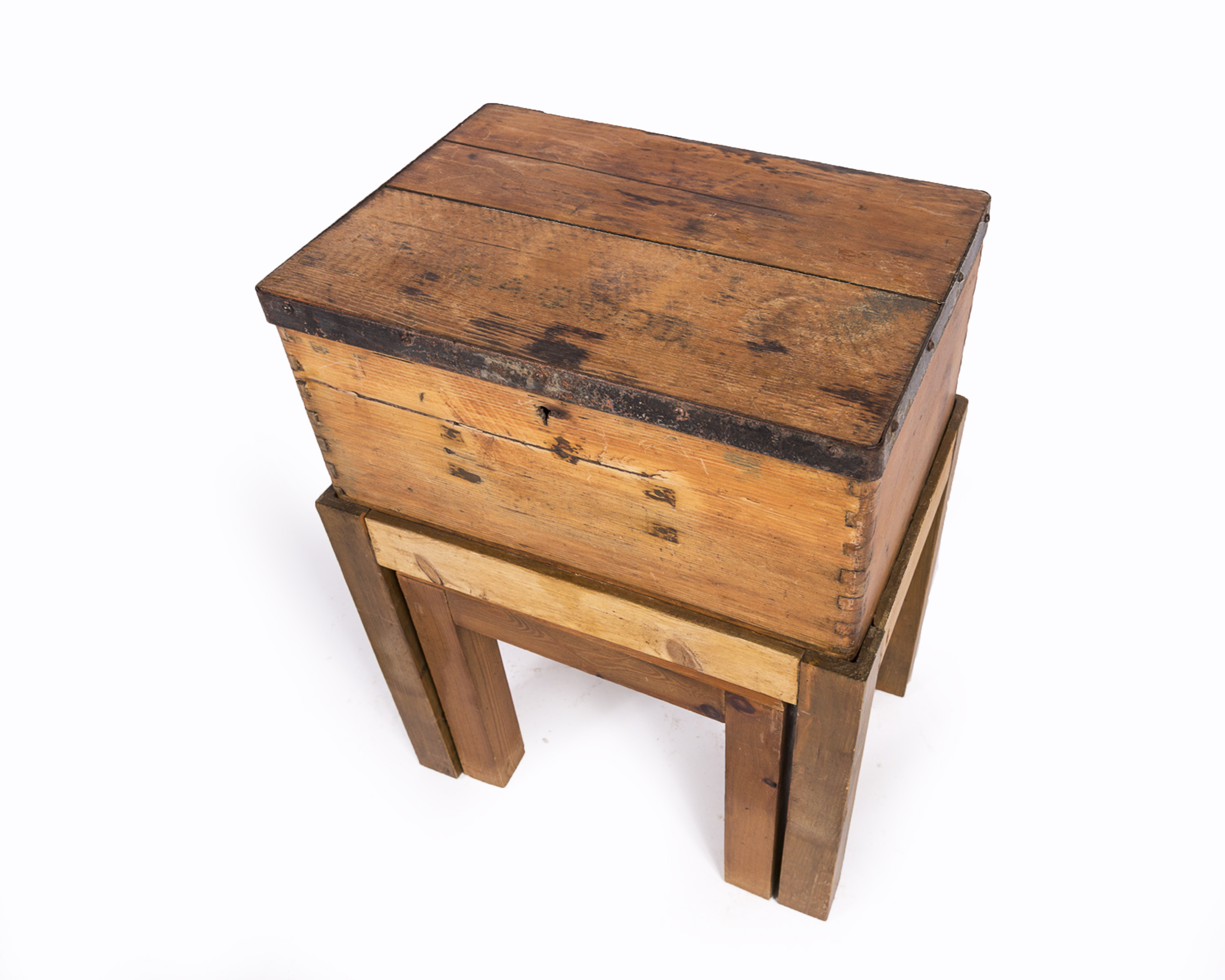 Antique Campaign Style Chest on Stand with Stand