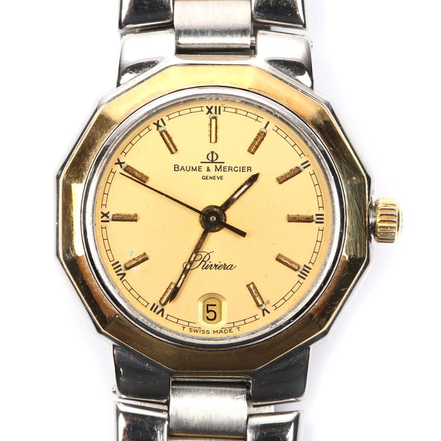 Baume & Mercier "Riviera" Stainless Steel and 18K Yellow Gold Plated Wristwatch
