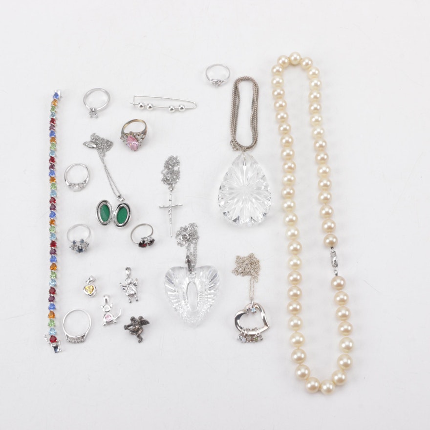 Grouping of Sterling Silver Jewelry Featuring Waterford and Lenox