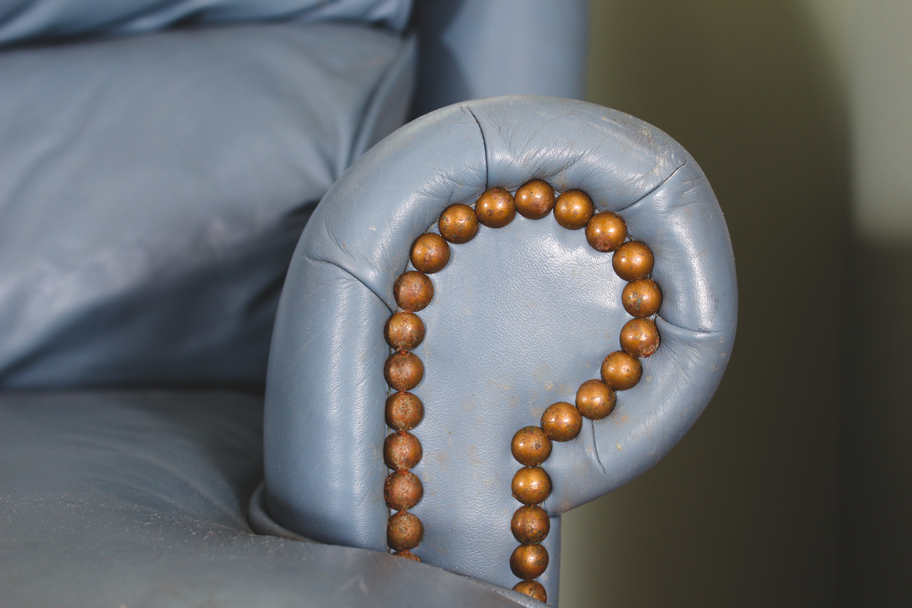 Stegman's Vintage Blue Leather Sofa