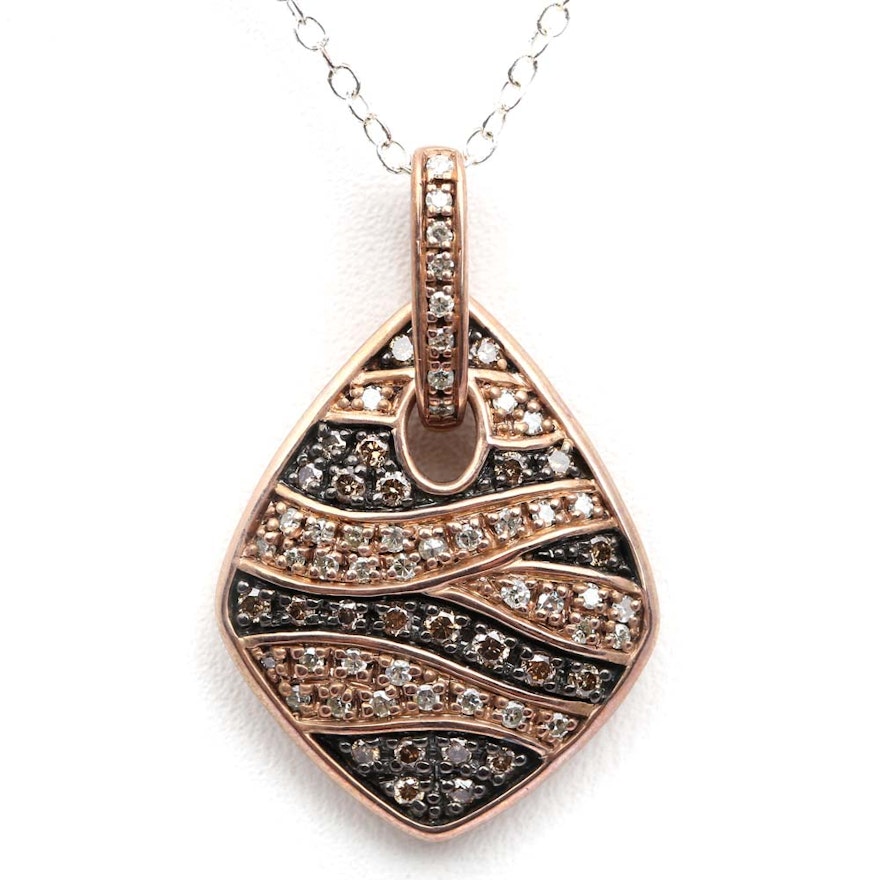 Sterling Silver Diamond Drop Pendant with a Rose Gold Wash