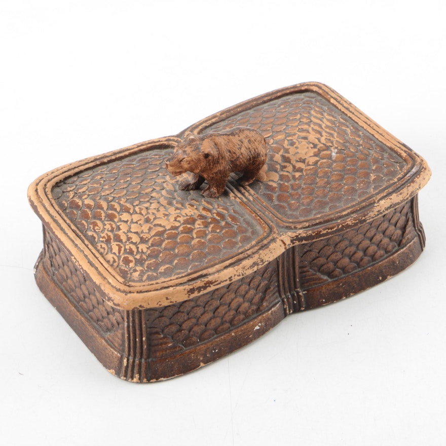 Carved Wooden Trinket Box with Bear Cub