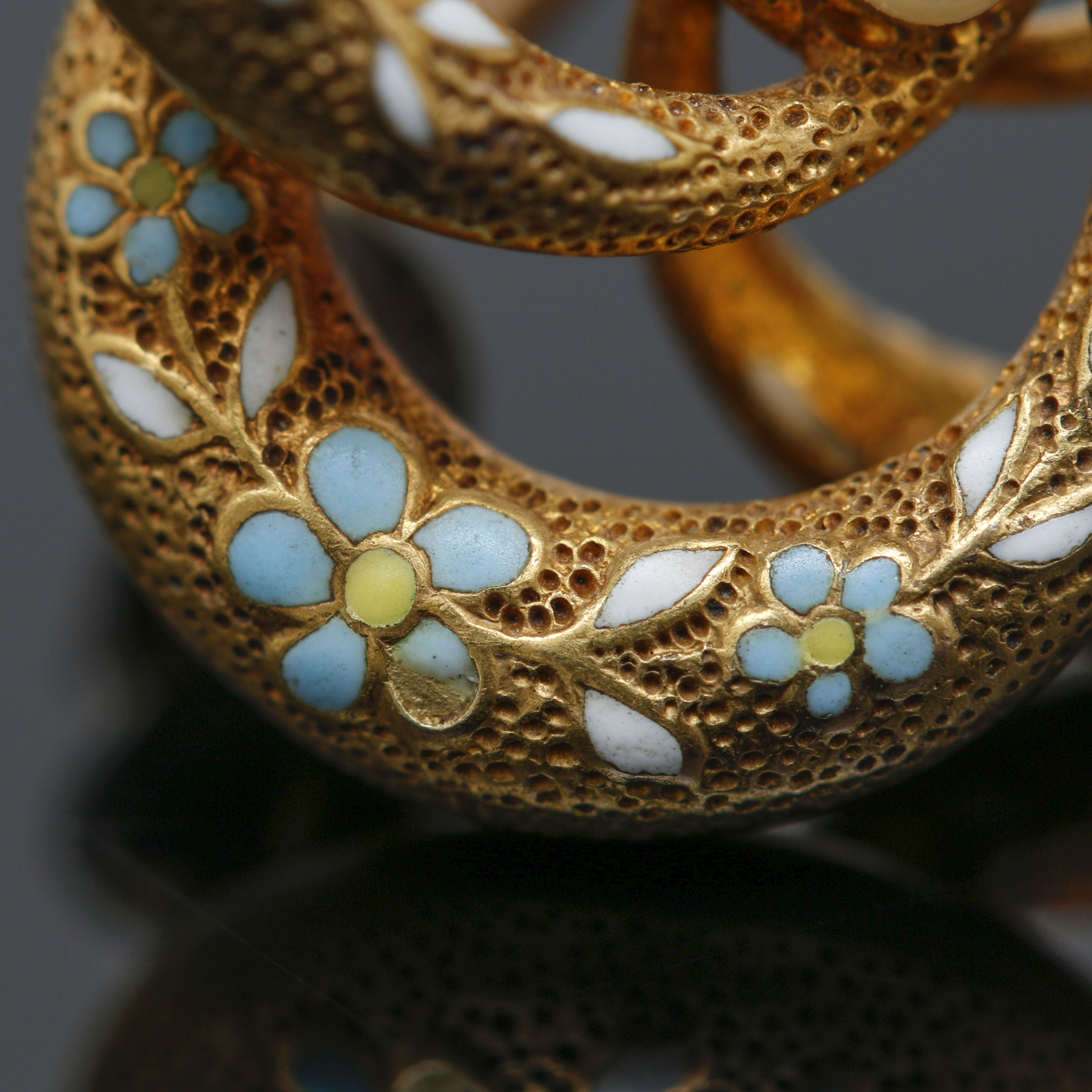 Art Nouveau 14K Yellow Gold Cultured Seed Pearl and Enamel Brooch