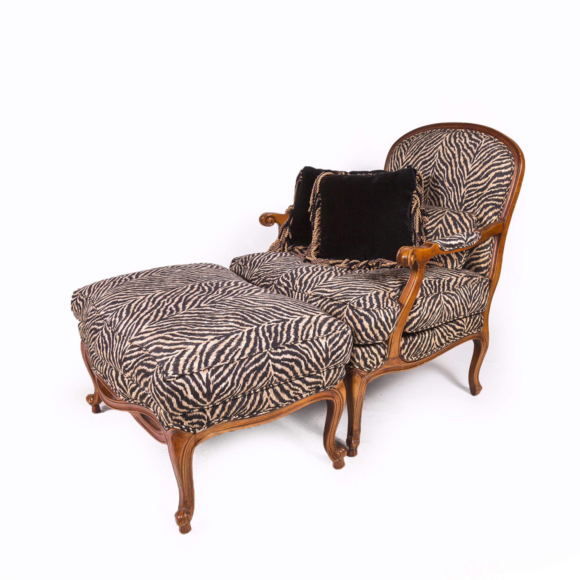 Louis XV Style Fauteuil with Ottoman by Ethan Allen